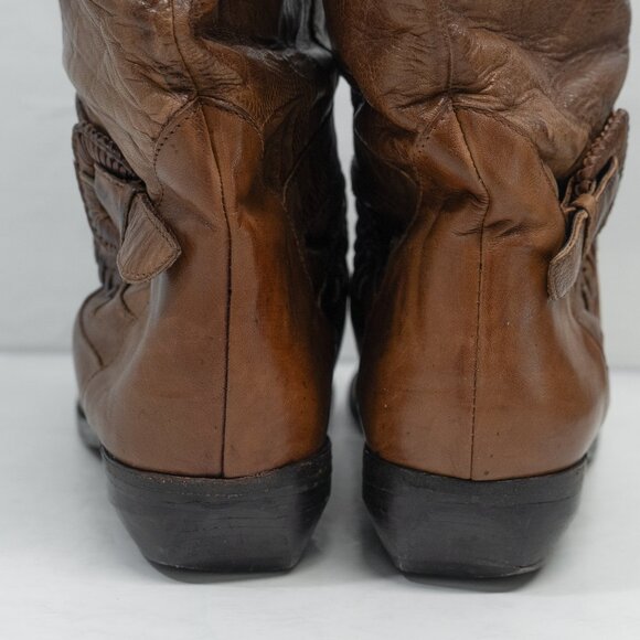 Brown Leather Boots Knee High Pirate Renaissance Cosplay  90s Harness Pull On - Picture 11 of 16